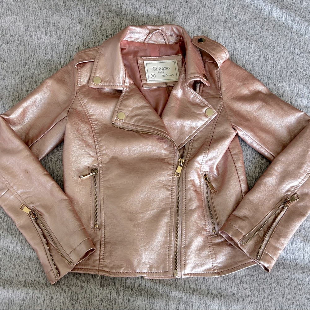 Girls metallic pink jacket. Super stylish!